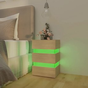 sonoma tölgy színű szerelt fa LED-es éjjeliszekrény 45x35x67 cm