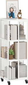 HOMCOM Modern 3-Tier Könyvespolc, Fém Könyvespolc Kerekekkel Nappaliba, Hálószobába és Irodába, 35x35x99 cm, Fehér | Aosom
