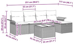 6 részes kert kanapé szett párnával fekete poli rattan