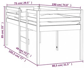 tömör fenyőfa magasított ágy 75x190 cm