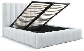 Világosszürke kárpitozott ágyneműtartós franciaágy ágyráccsal 180x200 cm Kelp – Micadoni Home