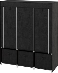 HOMCOM Ruhásszekrény Szövet Ruhásszekrény Ruhafogóval, Fiókokkal, Cipzáros Összecsukható Szekrény, Hálóhoz, Öltözőhöz, 125 x 43 x 162,5 cm, Fekete | A