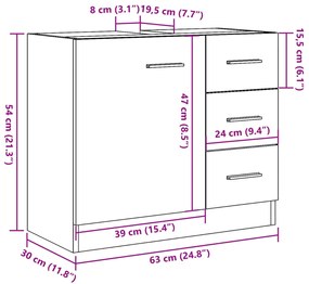 antik fa színű szerelt fa mosdószekrény 63 x 30 x 54 cm