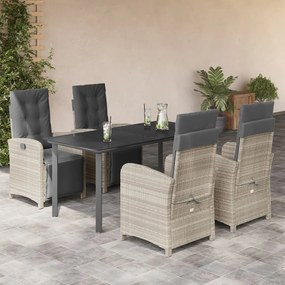 5részes világosszürke polyrattan kerti étkezőgarnitúra párnával