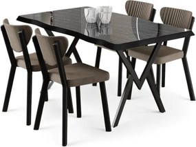 Akort étkezőgarnitúra, fekete márvány-cappuccino, 130 cm