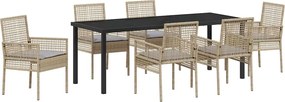 vidaXL Kert étkező szett párnával 7 pcs Bézs polirattan