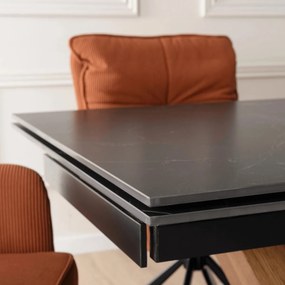 Kihúzható kerámia étkezőasztal 160–220 cm méretben, fekete márvány/dió színben REX