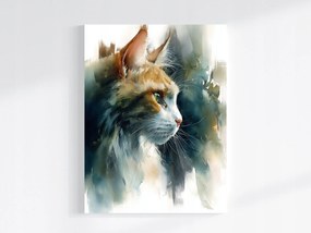 Vászonkép Canvas Akvarell Portré Állat Vörös Fehér Macska 60x80