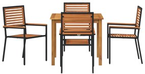 5 darabos kerti étkező garnitúra fekete poli rattan akác