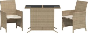 vidaXL 3 részes bézs polyrattan bisztrógarnitúra párnával