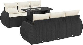 vidaXL 7 részes fekete polyrattan kerti ülőgarnitúra párnával