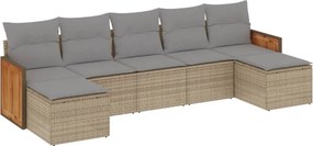 vidaXL 7 részes bézs polyrattan kerti ülőgarnitúra párnákkal