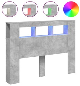 betonszürke szerelt fa LED-es fejtámla 140x18,5x103,5 cm