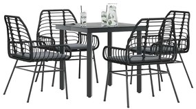 vidaXL 5 részes fekete polyrattan üveg kerti étkezőgarnitúra párnákkal