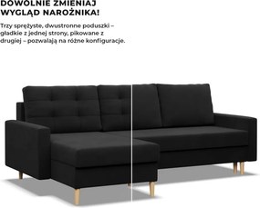 Etna sarokkanapé, 2 ágyneműtartóval, szövet anyag, univerzális oldal, hab töltet, fekete