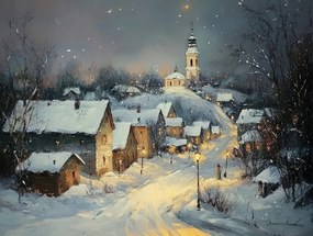 Vászonkép Canvas Tájkép Város Út Tél Hó 80x60