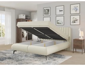 ALEXA bézs kárpitozott ágy matracokkal és ágyneműtárolóval 140x200 cm