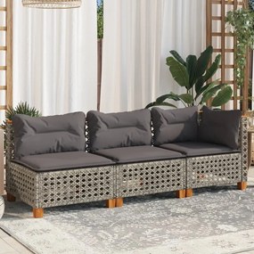 3 személyes szürke polyrattan kerti kanapé párnával
