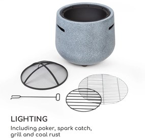 Evora, tűzrakóhely, Ø 45cm, grill rostély, műkő, acél, fekete/kő utánzat