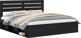 vidaXL Ágykeret fejtámlával Fekete 200 x 200 cm Tömör fenyőfa