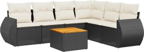 vidaXL 7 részes fekete polyrattan kerti ülőgarnitúra párnával