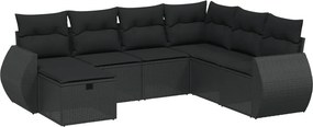 vidaXL 7 részes fekete polyrattan kerti ülőgarnitúra párnával