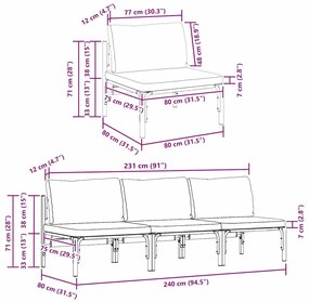 Kültéri Bútor párnával párnával 3 pcs Antracit Acél