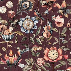 Holden Decor Tales of the Manor Elysium bordó-lila állatos vlies tapéta – 91942