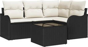 vidaXL Kerti Kanapé Szett 5 pcs Fekete polirattan