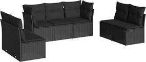 vidaXL 7 részes fekete polyrattan kerti ülőgarnitúra párnával