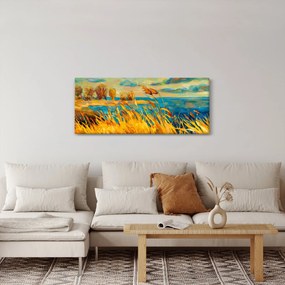 Kép - naplemente a tó felett, akril festmény (120x50 cm)