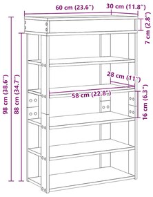 antik fa szerelt fa cipőtartó 60x30x98 cm