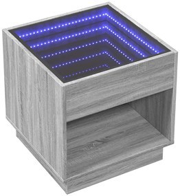 Szürke sonoma végtelen hatású LED-es dohányzóasztal 50x50x50 cm
