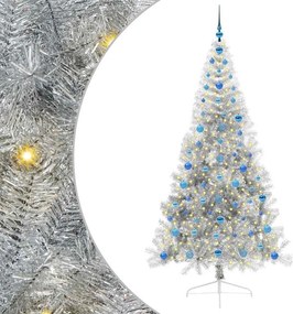 vidaXL Mesterséges, előre világított karácsonyi fa Ezüst 210 cm PET