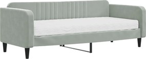 vidaXL világosszürke bársony kanapéágy matraccal 90 x 200 cm