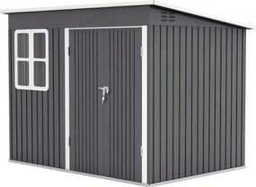Outsunny Fém Szerszámtároló 4,13 m², 260 x 177 x 190 cm Ablakos Tetős, Zárható Ajtós, Időjárásálló Kertiház Kültéri Kert Szerszámtároló Szekrény Hátsó