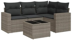 5 részes szürke polyrattan kerti ülőgarnitúra párnákkal