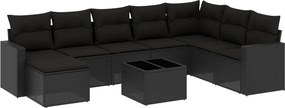 vidaXL 9 részes fekete polyrattan kerti ülőgarnitúra párnákkal