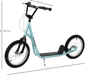 HOMCOM Gyerek Roller fékkel, állítható magasságú, könnyű acél, világoskék