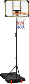 SPORTNOW Állítható Magasságú Kosárlabda Gyűrű 178-208 cm Kerekekkel Gyerekeknek 6 Évtől Töltethető Alappal Kültérre 75x56x210-240 cm Sárga és Fekete |