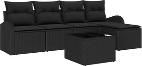 vidaXL Kerti Kanapé Szett 6 pcs Fekete polirattan