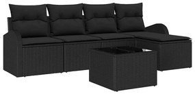 vidaXL Kerti Kanapé Szett 6 pcs Fekete polirattan