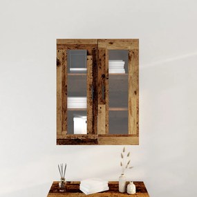 Falra Szerelhető Szekrény Üvegajtókkal - Régi Fa - 69.5x34x90 cm