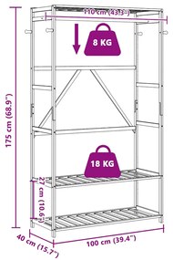 bambusz ruhaállvány polcokkal 110x40x175 cm
