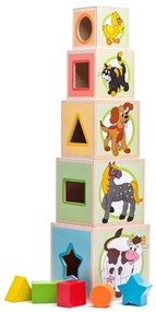Woody Kisállatok torony öt kockával, 10,6 x 41 cm