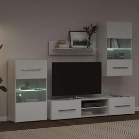 5 darabos TV szekrény LED világítással Matt fehér színű, műfa