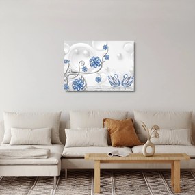 Kép - kék hattyúk (üvegen) (70x50 cm)