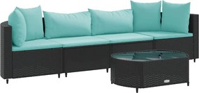 vidaXL 5 részes fekete polyrattan kerti kanapészett párnákkal
