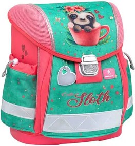 Iskolatáska, fémcsat, BELMIL Classy Cute sloth, zöld-rózsaszín, lajhár (BL40313AG6L)