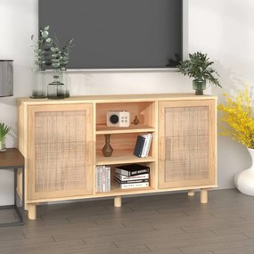 barna tömör fenyő/természetes rattan tálalószekrény 105x30x60cm